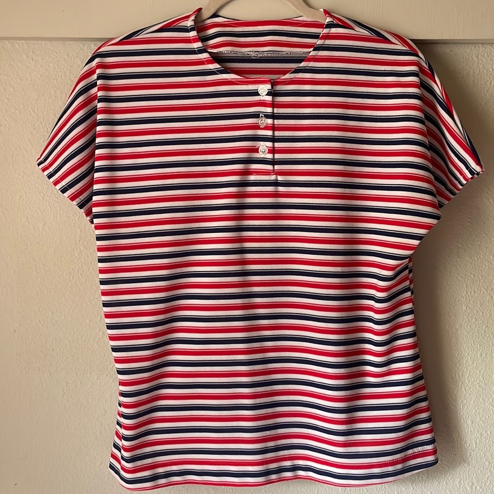 Vintage multi colored short sleeve button blouse tee